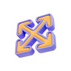 realistic glossy cartoon look arrow maximize icon 3d render for cross extend resize four way