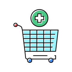 supermarket cart adding products color icon vector illustration