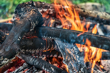 fire burning in a fireplace in a cosy, warm atmosphere