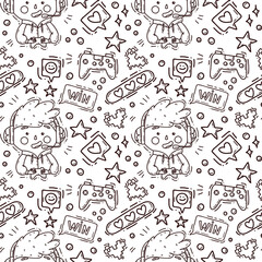 Fototapeta na wymiar seamless pattern with game player line. cute vector illustration