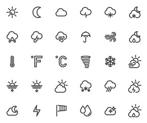 Forecast, weather line icons set