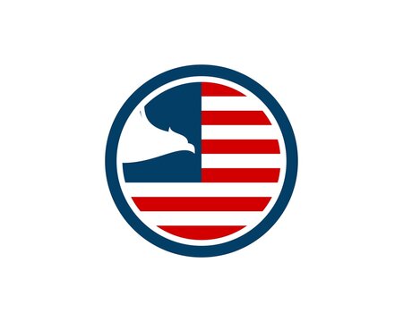 Circle shape with american flag and eagle head inside