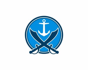 Pirates sword crossed with anchor in the middle