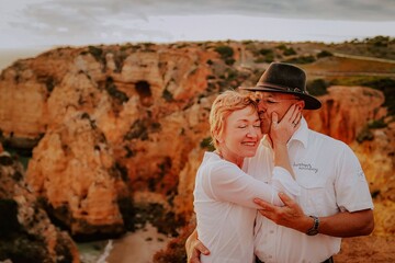 wedding couple shooting on the algarve lagos portugal at the beach 