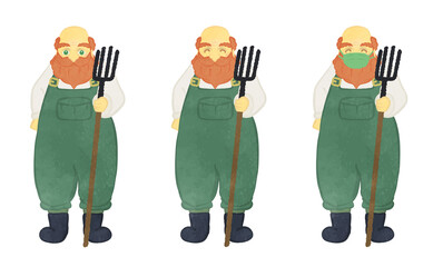 Cute farmer uncle front illustration set 04