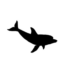 Dolphin silhouette aquatic animal doodle vector Illustration.