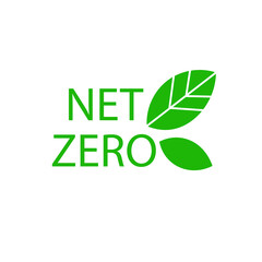 Net zero label, CO2 neutral green icon. Eco friendly isolated sign with leaves