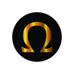 vector Icon : Icon gold colored omega icon, black background. can be used for knowledge, companies, technology and others - obrazy, fototapety, plakaty