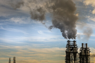 Industrie business cheminée usine fumée co2 carbone environnement 
 - obrazy, fototapety, plakaty