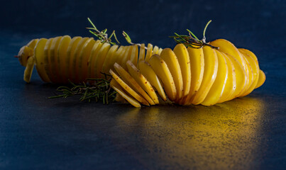 Spiral-sliced raw potatoes