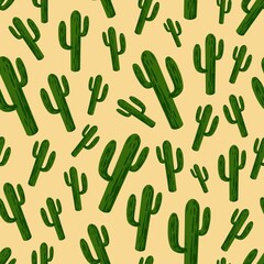Cactuses pattern on yellow background