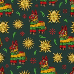 Mexican vintage seamless patter with pinata