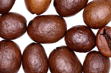 Roasted coffee beans isolated on white background