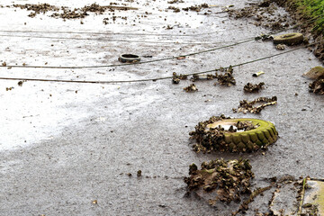Abandoned tires on a beach
