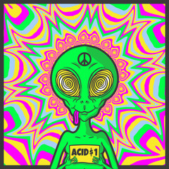 alien with hypono eyes psychedelic illustration acid 1 dollar