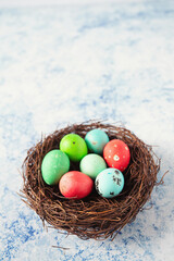 Easter eggs on blue surface