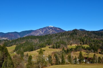 Fototapeta na wymiar View of mountain Blegos in Gorenjska, Slovenia