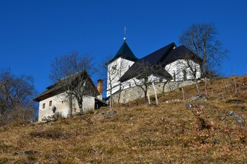 View of a church above Begunje in Gorenjska, Slovenia