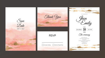 wedding invitation cards, watercolor textures and fake gold splashes for a luxurious touch