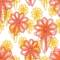 Brush Graffiti Style Liquid Hand Drawn Florals Seamless Pattern Line Leaves Elegant Chic Design Trendy Look Spring Summer Season