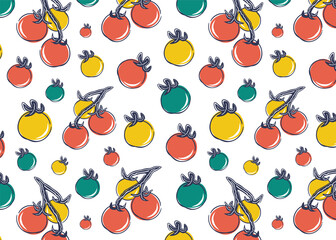Seamless hand drawn cherry tomato pattern