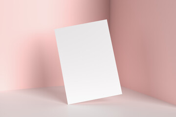 Blank A4 paper template on pink of background..