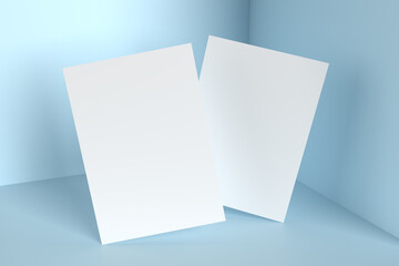 Blank A4 paper template on blue of background..
