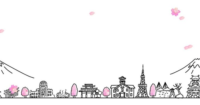 hand drawing sightseeing spot JAPAN in Spring loop animation