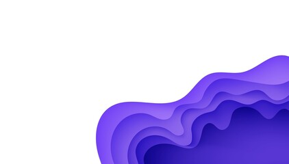 Abstract background in paper cut style. 3d white and purple colors waves with smooth shadow. Vector illustration with layered curved line shape. Rectangular composition of liquid layers in papercut.