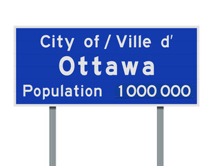 Vector illustration of the Ottawa city blue road sign on metallic posts