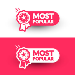 Most Popular Label With Medal Icon - obrazy, fototapety, plakaty