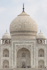 Beautiful view of the famous Taj Mahal against a light blue sky