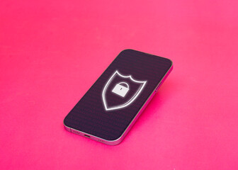 Mobile or Smartphone security concept with isolated cell phone and security icon