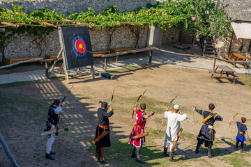 historical hungarian archery show in Sumeg Castle