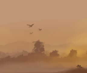 Landscape background. Abstract art template. Vector illustration.