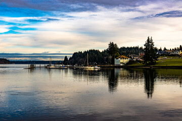 Beautiful view of a village near the riverside in Olympia, Washington