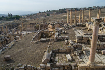 Columns of the cardo Maximus, Ancient Roman city of Gerasa of Antiquity, modern Jerash, Jordan