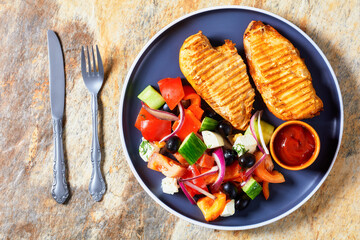 grilled chicken breast and vegetable country salad
