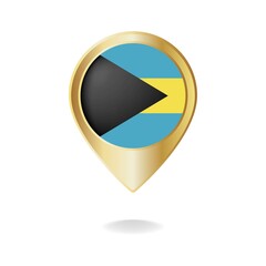 Bahamas flag on golden pointer map, Vector illustration eps.10