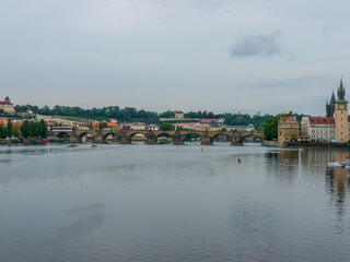 Beautiful view of the Palacky Bridge above the Vltava river in Prague
