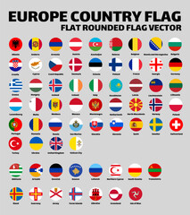 Set of All Europe Country Flags Rounded Flat Vector