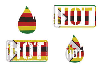 Hot News clip art in colors of national flag. Elements set on white background. Zimbabwe - obrazy, fototapety, plakaty