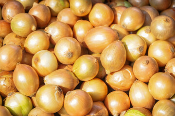 Fresh brown onion in a traditional market in Indonesia