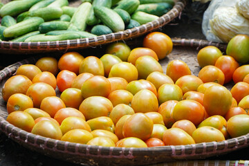 Fresh vegetables at a traditional market in Indonesia