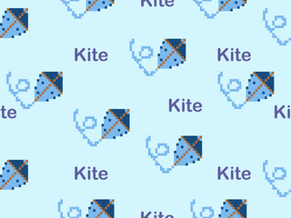 Kite cartoon character seamless pattern on blue background.Pixel style