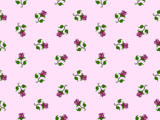Rose cartoon character seamless pattern on pink background.Pixel style