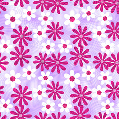 Psychedelic Geometric Textured Small Daisy Flowers Seamless Pattern Liquid Stripes Ombre Textured Background Elegant Chic Trendy Design Perfect for Textile Print