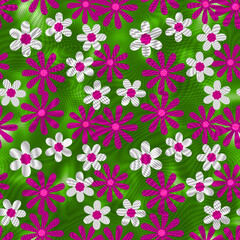 Psychedelic Geometric Textured Small Daisy Flowers Seamless Pattern Liquid Stripes Ombre Textured Background Elegant Chic Trendy Design Perfect for Textile Print