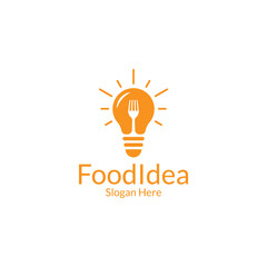 light bulb with fork. food idea logo design