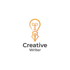 light bulb and pen. creative writer logo design